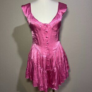 Vanessa Mooney Elisabeth Romper Dress | Pink Satin | NWT